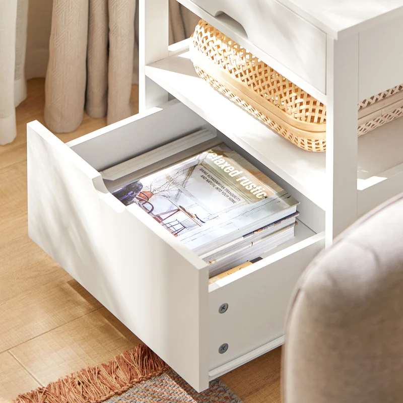 sebuyfr.comG258-W Table de Chevet avec 2 tiroirs et étagère, Table de Nuit pour Chambre à Coucher - Meuble de Rangement Moderne L45 x P38 x H55 cm Blanc