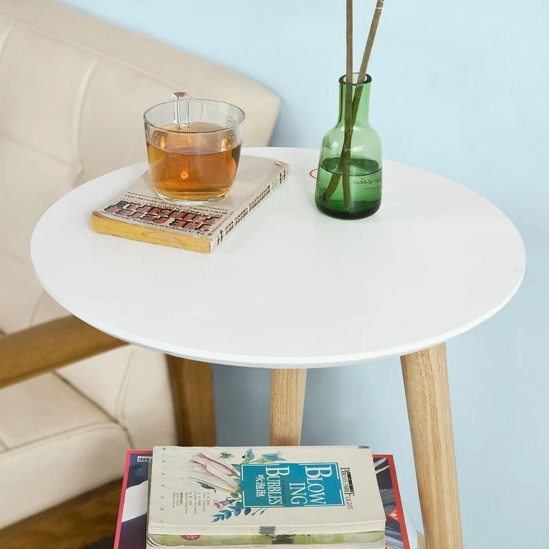 SoBuy FBT39-W Table d'Appoint Design Table Basse Table café Ronde
