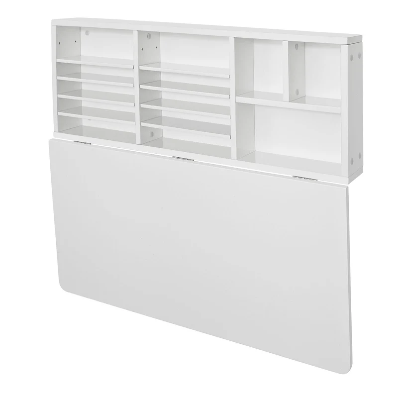 SoBuy FWT07-W Bureau Table murale rabattable avec Armoire murale intégrée, Table cuisine pliable, Table de repas -Blanc