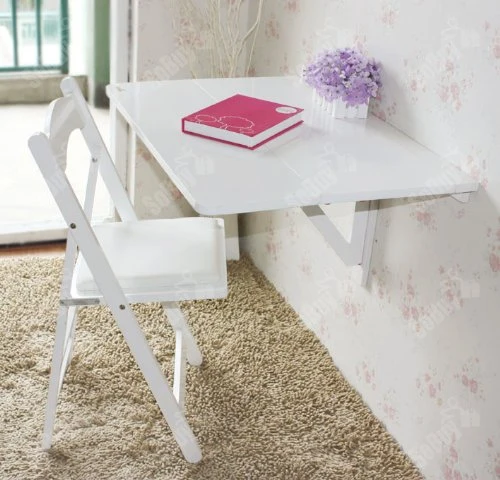 SoBuy FWT02-W Table murale rabattable en bois, double plateaux, plateau pliable, Blanc