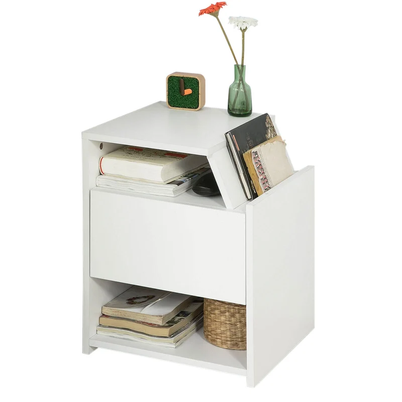 sebuyfr.comG261-W Table de Chevet Table d'Appoint Bout de Canapé avec 1 Tiroir 2 Niches