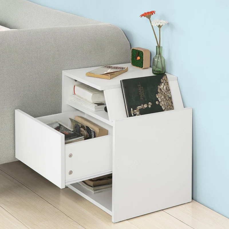 sebuyfr.comG261-W Table de Chevet Table d'Appoint Bout de Canapé avec 1 Tiroir 2 Niches