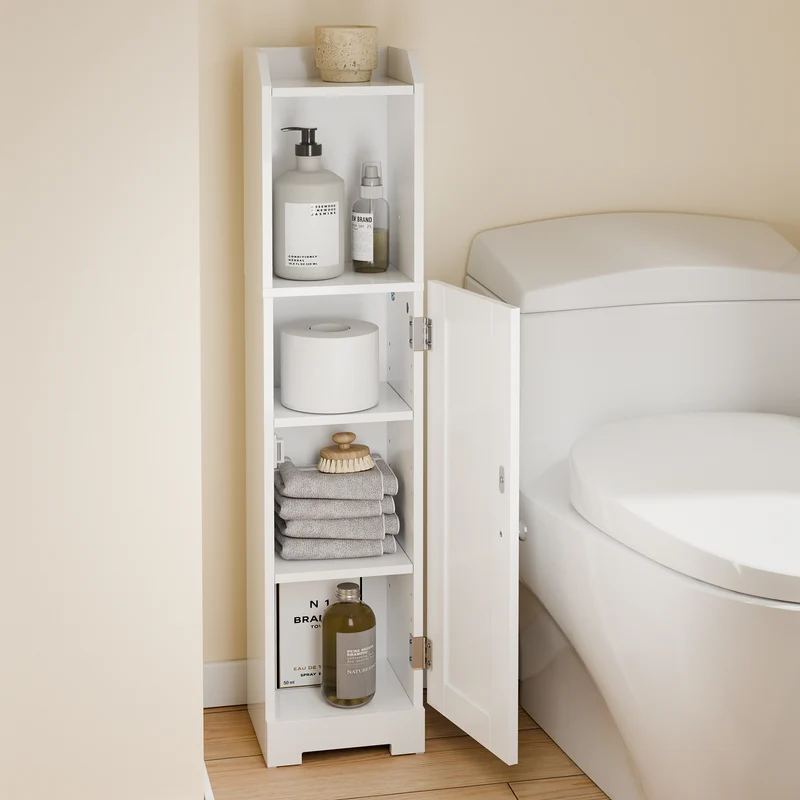 sebuyfr.comG177-II-W Meuble Salle de Bain 20 cm de Largeur sur Pied avec Support Papier et Porte - Petit Meuble WC Rangement Gain de Place Blanc