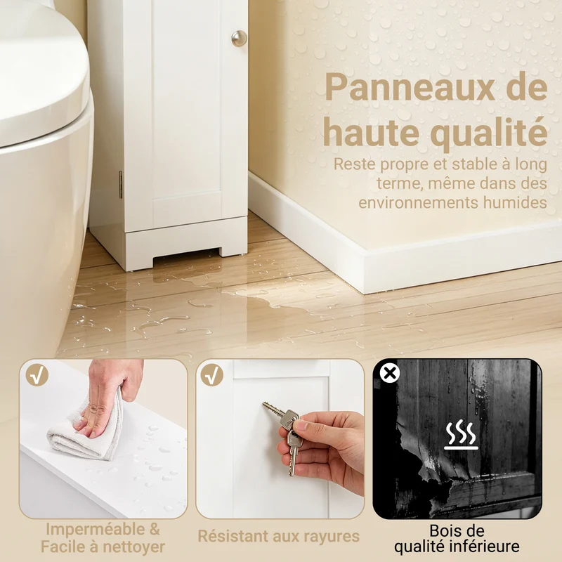 sebuyfr.comG177-II-W Meuble Salle de Bain 20 cm de Largeur sur Pied avec Support Papier et Porte - Petit Meuble WC Rangement Gain de Place Blanc
