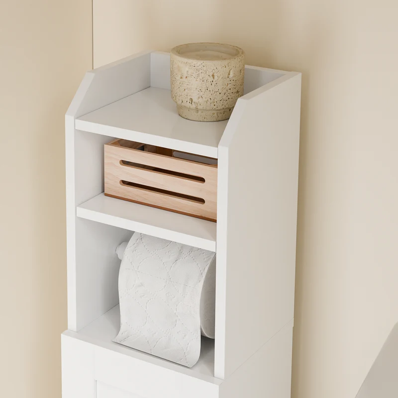 sebuyfr.comG177-II-W Meuble Salle de Bain 20 cm de Largeur sur Pied avec Support Papier et Porte - Petit Meuble WC Rangement Gain de Place Blanc