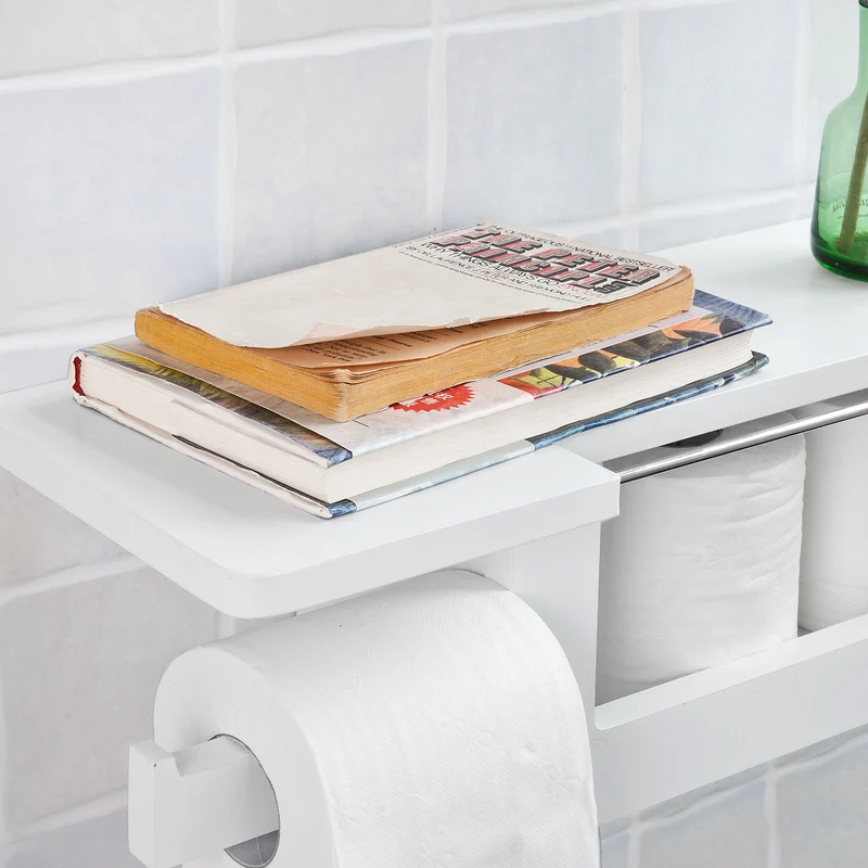 sebuyfr.comG175-W Dérouleur Papier Toilette Distributeur WC Porte Papier Mural avec Support pour Déposer Smartphone et Porte-revues