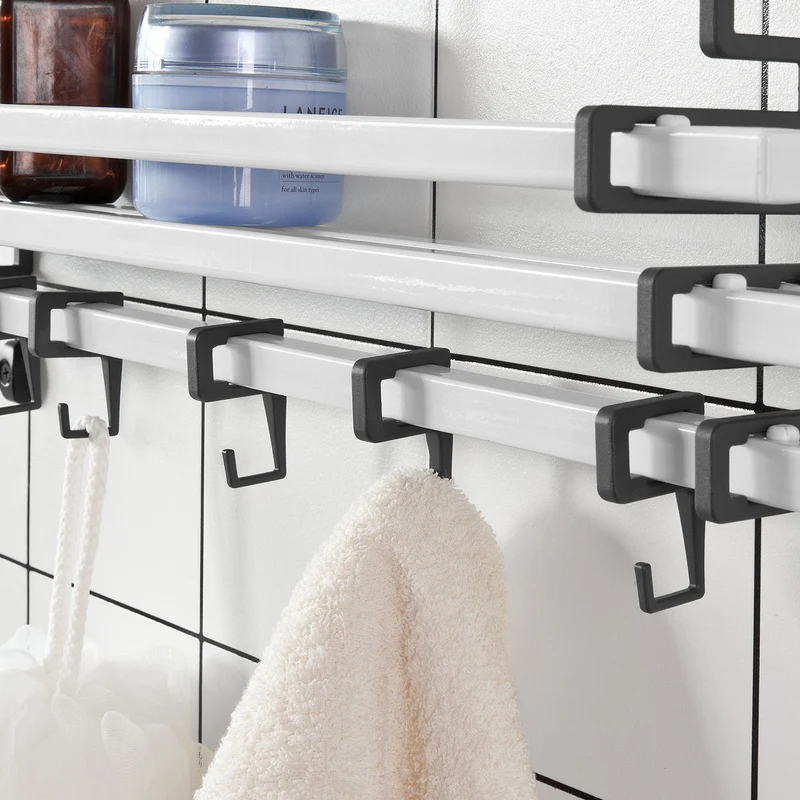sebuyfr.comG173-W Etagère Design murale avec 5 crochets mobiles, Cuisine Salle de Bain