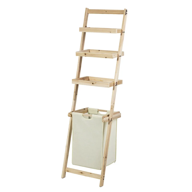 sebuyfr.comG160-N Étagère murale style échelle avec 1 Panier à linge amovible