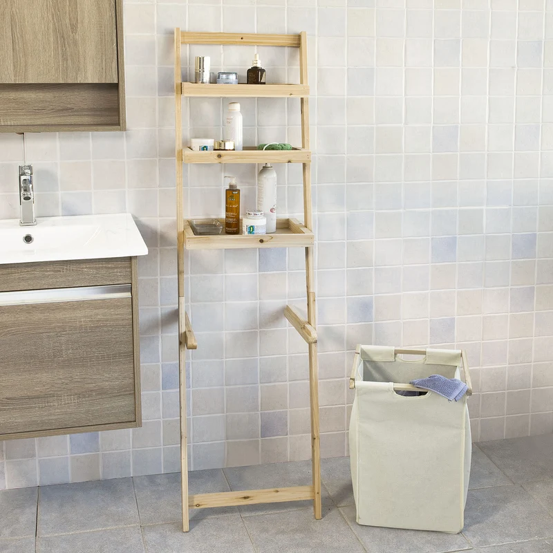 sebuyfr.comG160-N Étagère murale style échelle avec 1 Panier à linge amovible