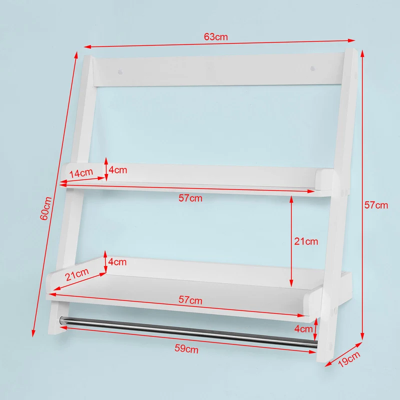 sebuyfr.comG117-W Etagère murale Porte-serviettes salle de bain toilettes avec 2 tablettes