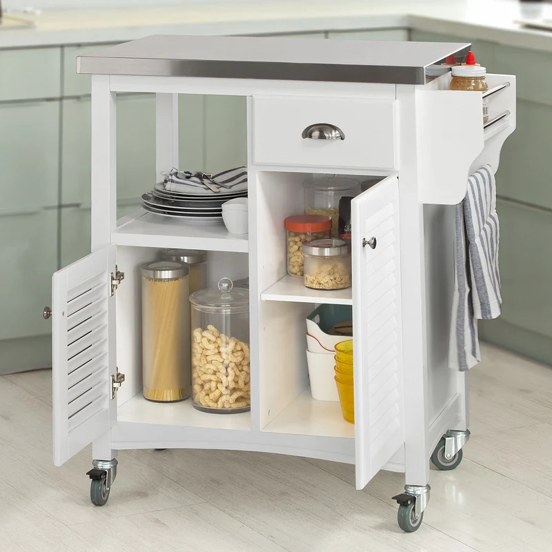 SoBuy FKW37-W Desserte sur roulettes avec Plan de Travail Résistant aux Empreintes