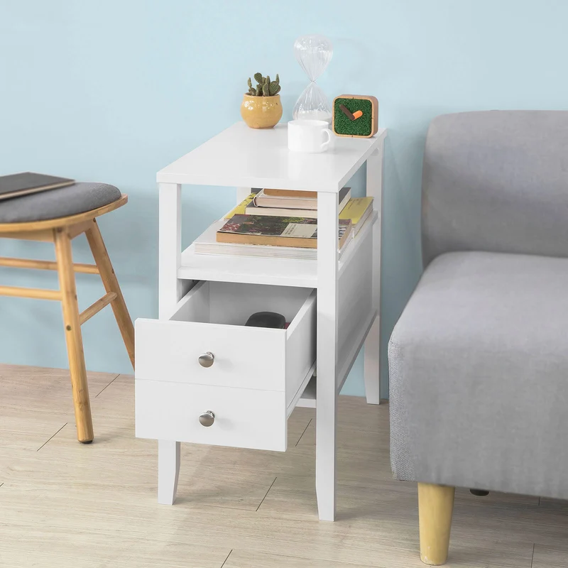 SoBuy FBT73-W Table d'Appoint Bout de Canapé Table Café Table Basse – 1 Tiroir