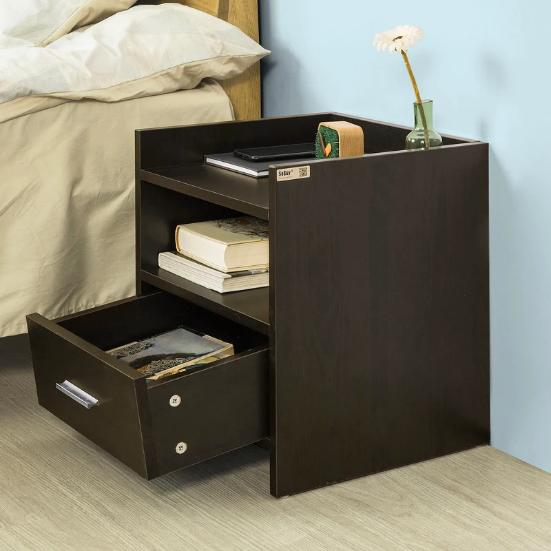 SoBuy FBT66-BR Table de Chevet Table de Nuit Bout de Canapé avec 1 Tiroir 1 Niche