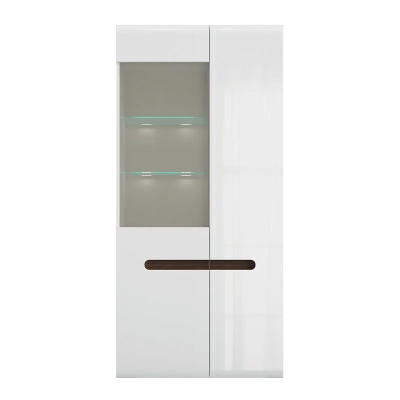 Vaisselier 2 portes avec LED Darrel Blanc laqué et Bois