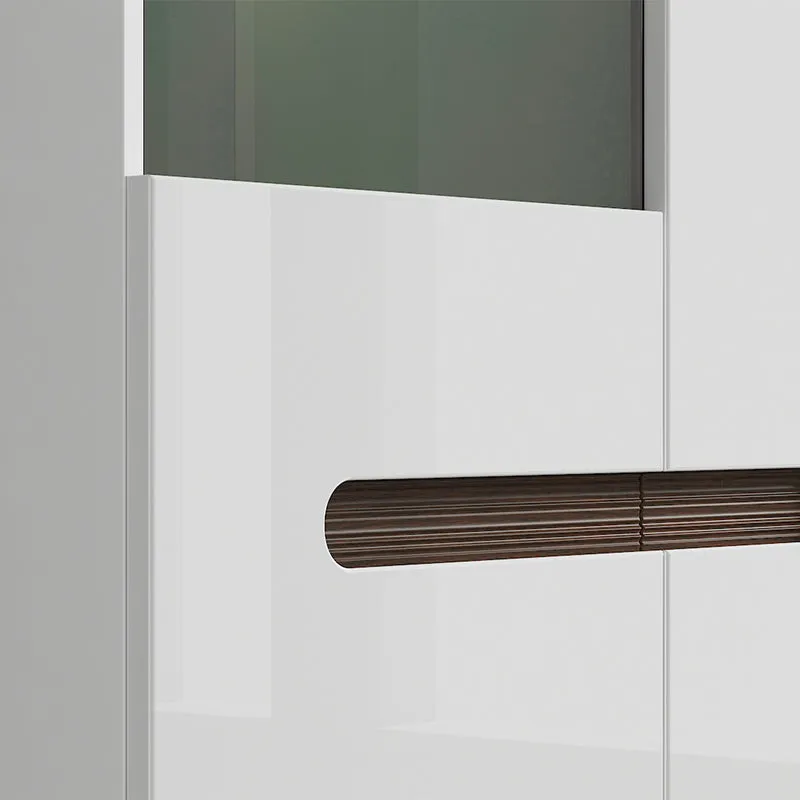 Vaisselier 2 portes avec LED Darrel Blanc laqué et Bois