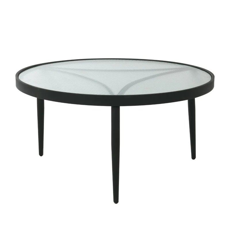Table basse Eris en métal noir et verre ondulé