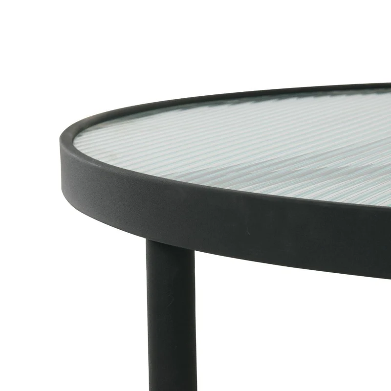 Table basse Eris en métal noir et verre ondulé