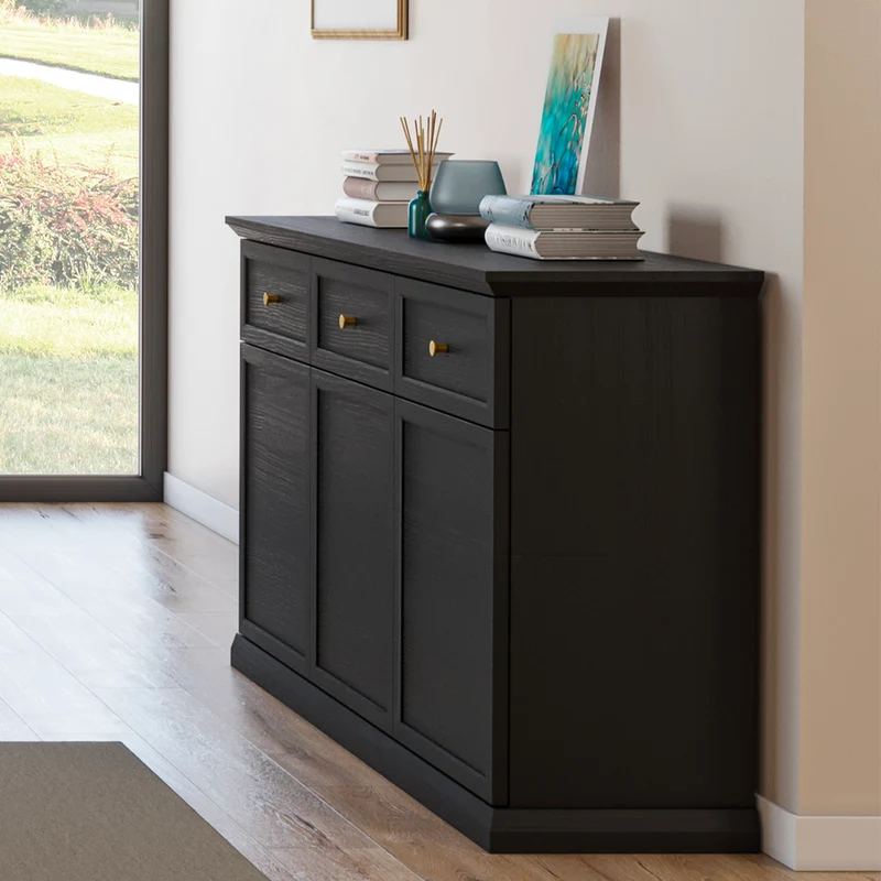 Buffet 3 portes 3 tiroirs Toja Bois anthracite