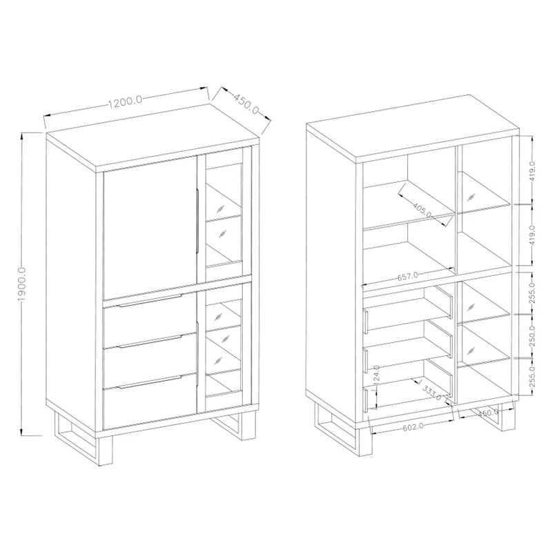 Vaisselier 3 portes 3 tiroirs Eden Bois et Metal