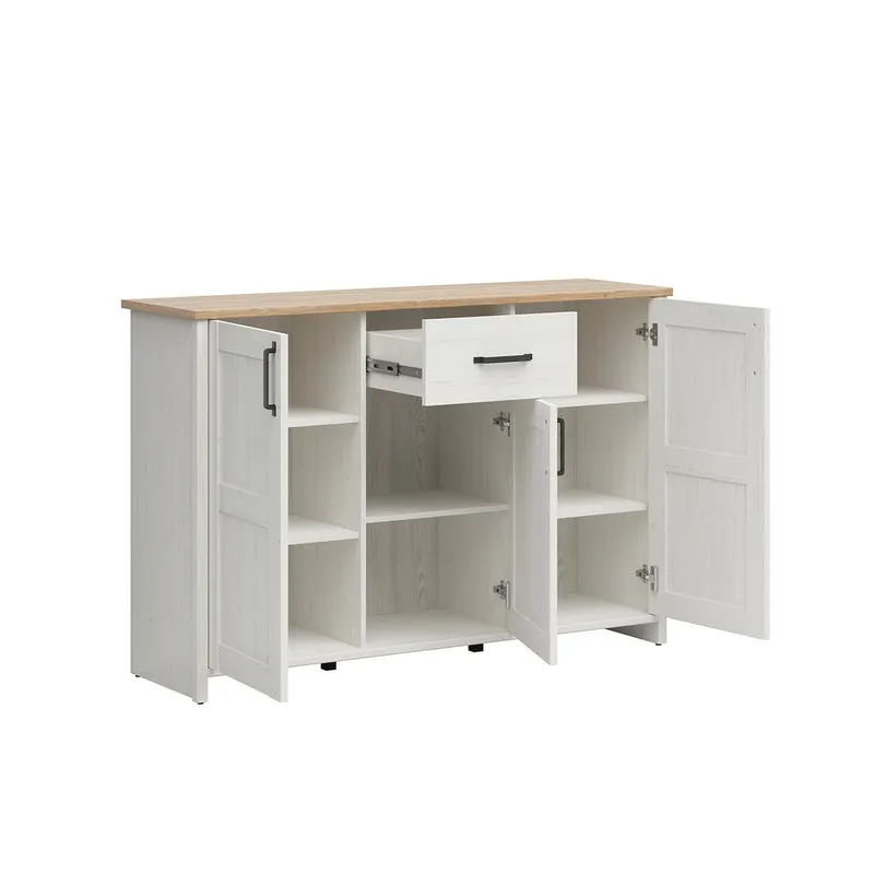 Buffet 3 portes 1 tiroir Aksel Blanc et Bois