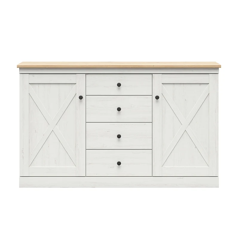 Buffet 2 portes 4 tiroirs Victoria Blanc et Bois