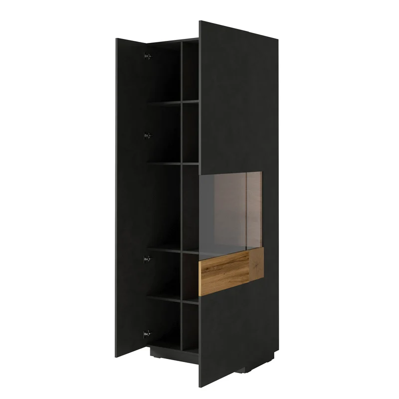 Vitrine 2 portes ouverture droite Andrea Gris anthracite et Bois