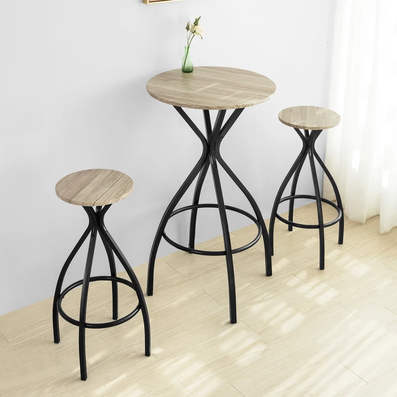 SoBuy OGT21-SCH Set de 1 Table + 2 Tabourets Ensemble Table de Bar bistrot + 2 tabourets avec Repose-Pieds
