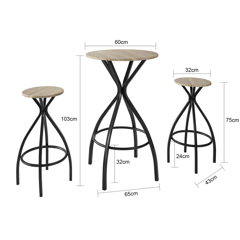 SoBuy OGT21-SCH Set de 1 Table + 2 Tabourets Ensemble Table de Bar bistrot + 2 tabourets avec Repose-Pieds