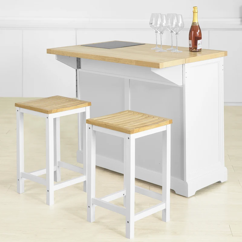 SoBuy FKW84-WN Desserte sur roulettes Meuble de Cuisine de Service Roulant avec Plans de Travail Rabattable, Grande Armoire de Rangement