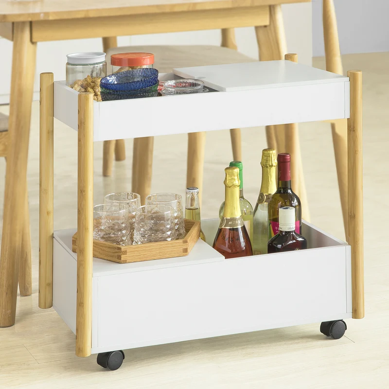 SoBuy FKW92-WN Chariot de Servie Roulant à 2 Niveaux Table à roulettes de Service Desserte à roulettes de Cuisine