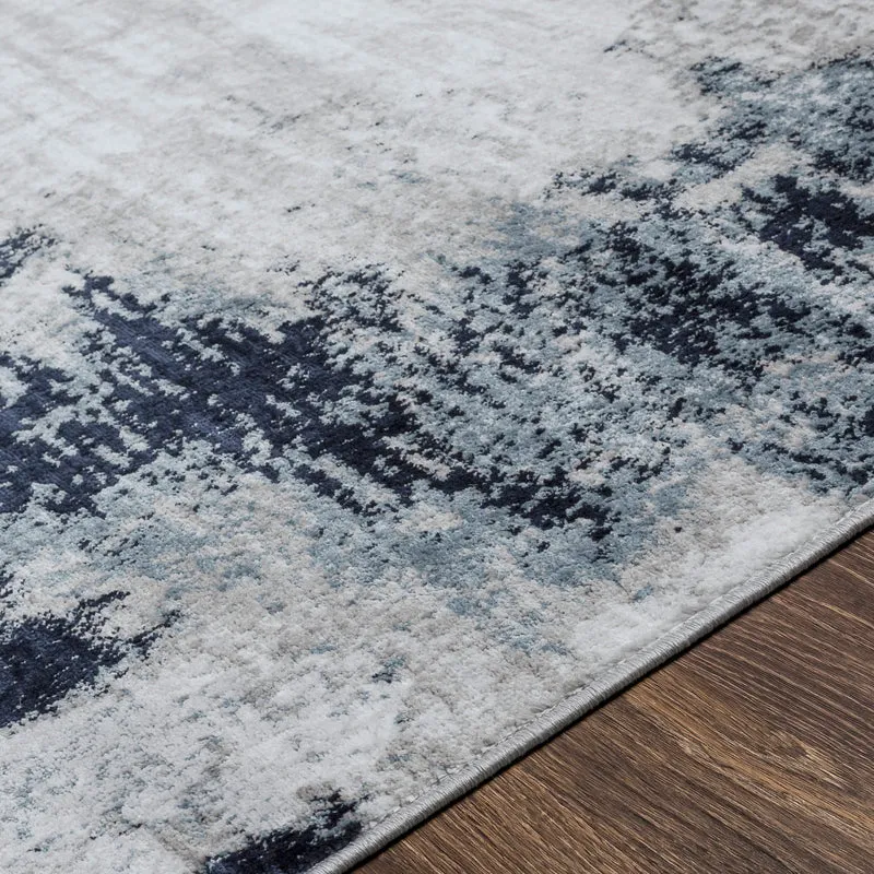 Tapis Rond Abstrait Moderne Bleu/Blanc/Gris Rond Helsinki