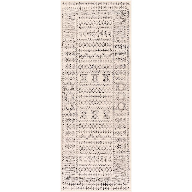Tapis de Couloir Scandinave Bohème Blanc/Noir Ipoh
