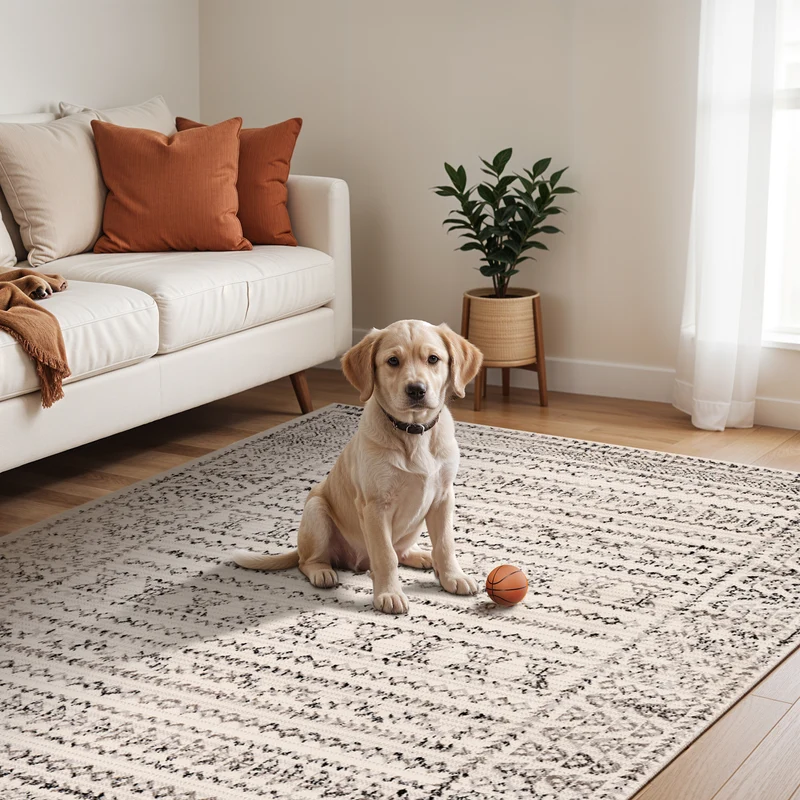 Tapis Scandinave Bohème Blanc/Noir Ipoh