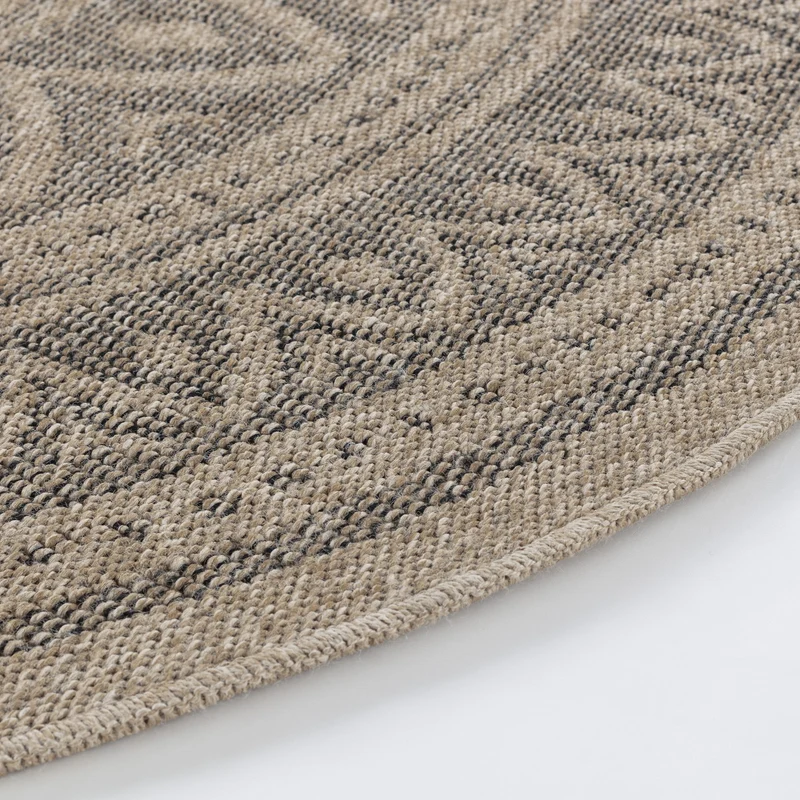 Tapis Rond Extérieur/Intérieur Aspect Jute Beige/Noir Lee