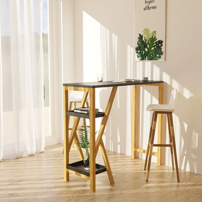 SoBuy FWT56-SCH Bar Table Haute de Bar Mange- 2 étagères de Rangement Pied