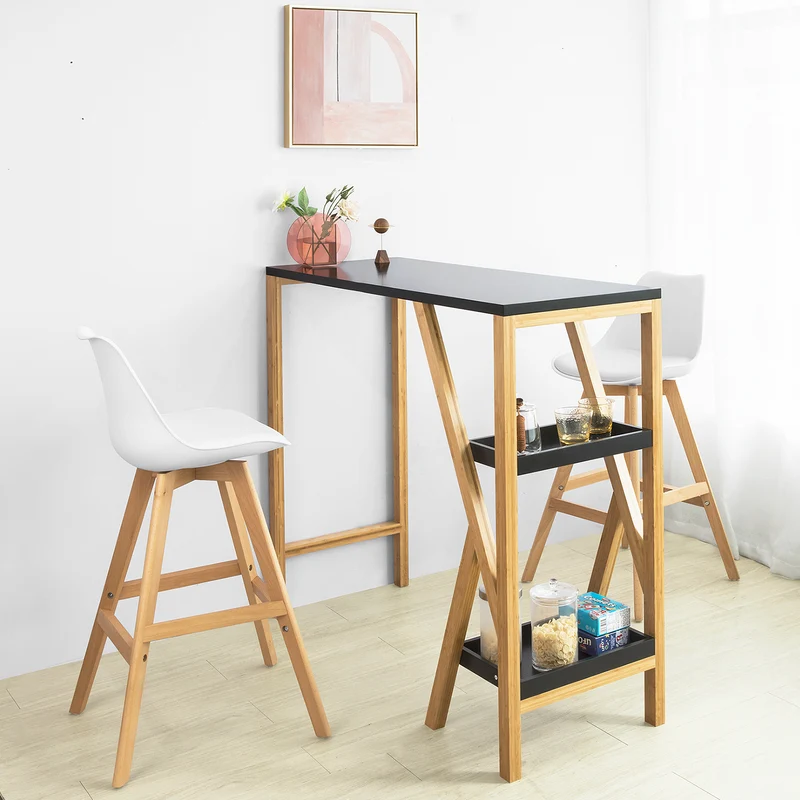 SoBuy FWT56-SCH Bar Table Haute de Bar Mange- 2 étagères de Rangement Pied