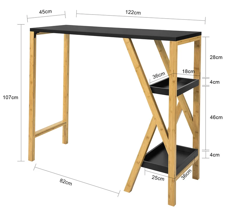 SoBuy FWT56-SCH Bar Table Haute de Bar Mange- 2 étagères de Rangement Pied