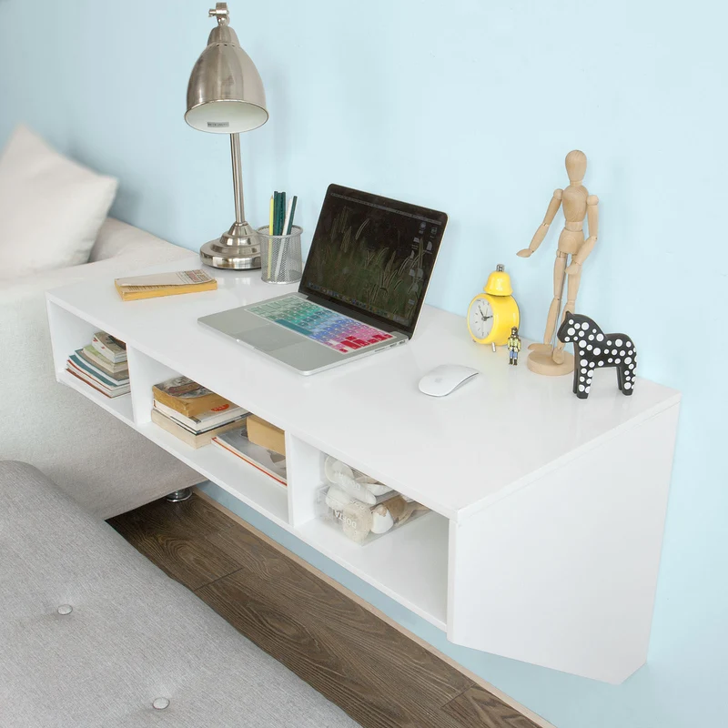 SoBuy FWT14-W Table murale Table de cuisine Bureau informatique avec 3 compartiments