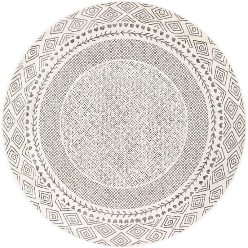 Tapis Rond Scandinave Bohème Gris/Beige Rond Monaco