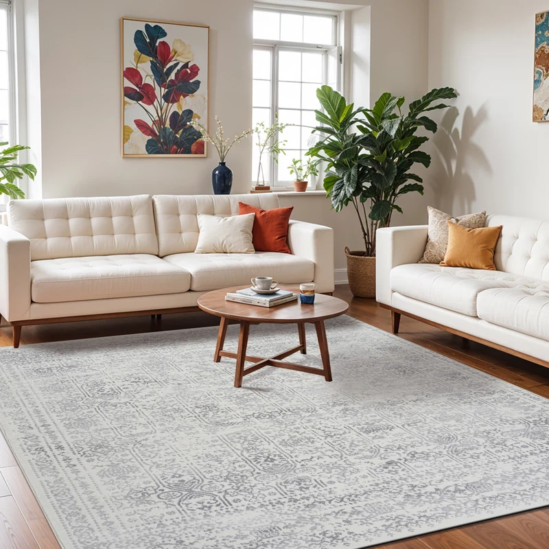 Tapis de Couloir Vintage Oriental Ivoire/Gris Ottawa