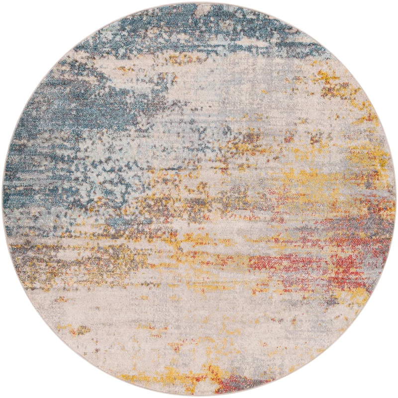 Tapis Rond Abstrait Moderne Multicolore/Orange Rond Sarasota