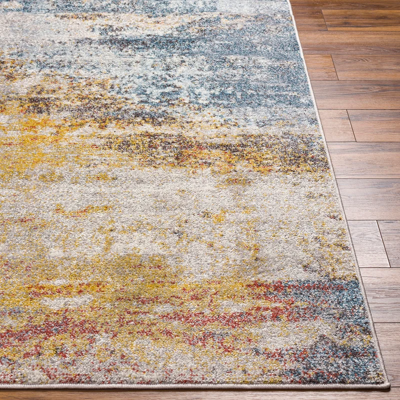 Tapis Rond Abstrait Moderne Multicolore/Orange Rond Sarasota