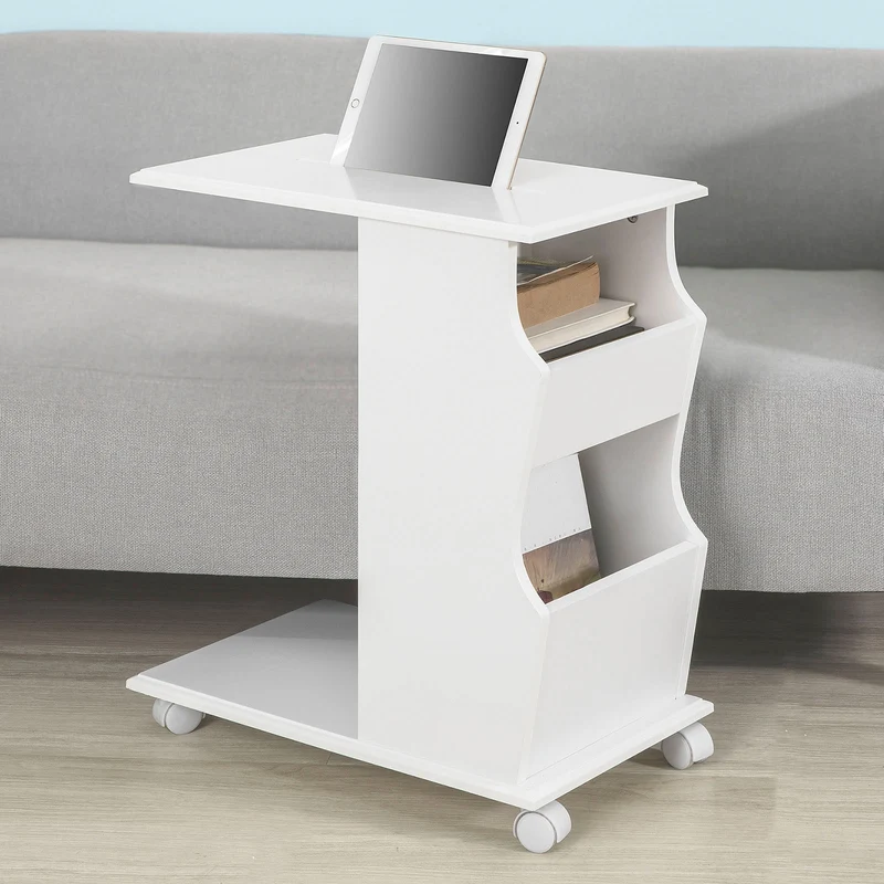 SoBuy FBT67-W Table d’Appoint Bout de Canapé Moderne roulante avec 2 Compartiments de Rangement