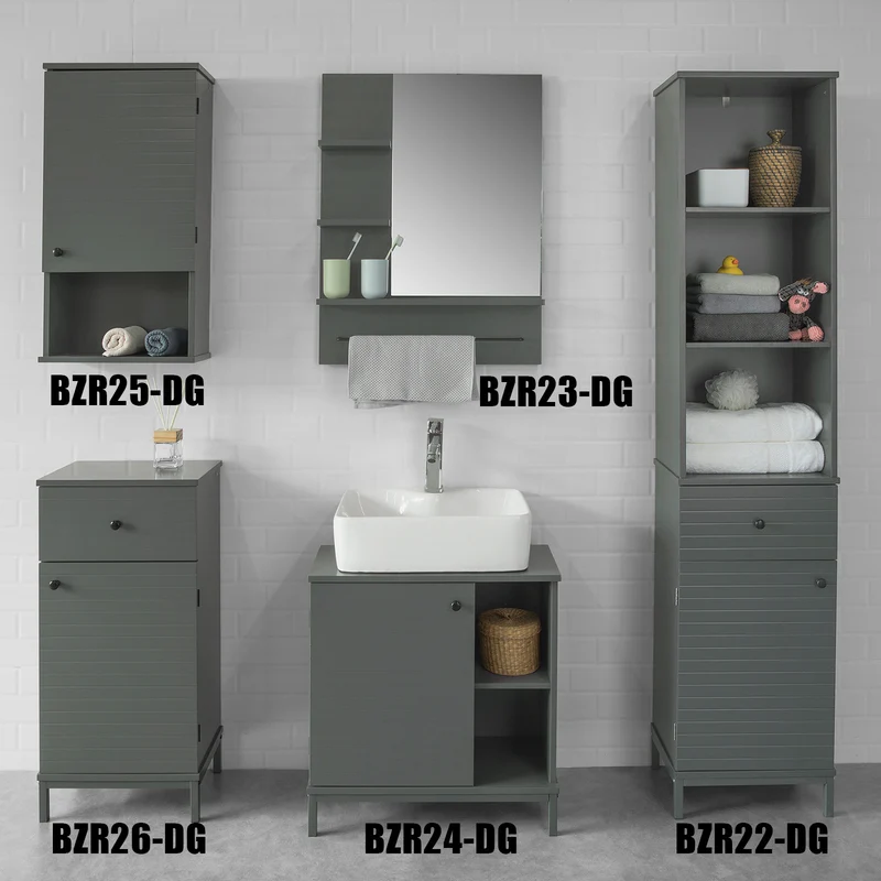 SoBuy BZR26-DG Meuble Bas de Salle de Bain Armoire Toilette avec 1 Tiroir + 1 Porte