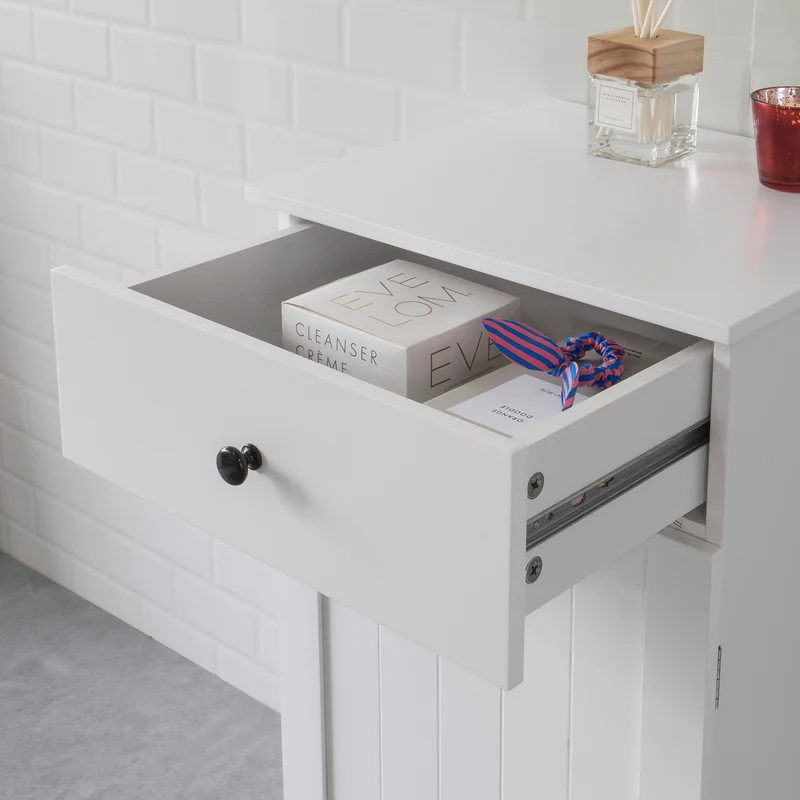 SoBuy BZR20-W Meuble Bas de Salle de Bain Armoire Toilette avec 1 tiroir et 1 Porte