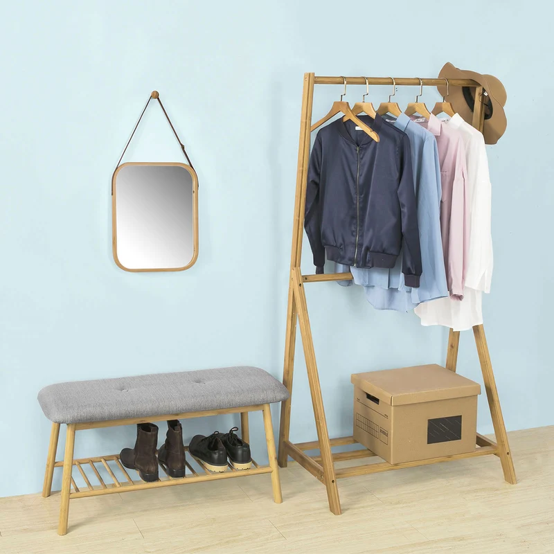SoBuy BZR03-N Miroir Mural Bambou Miroir Salle de Bain avec Poignée et Crochet