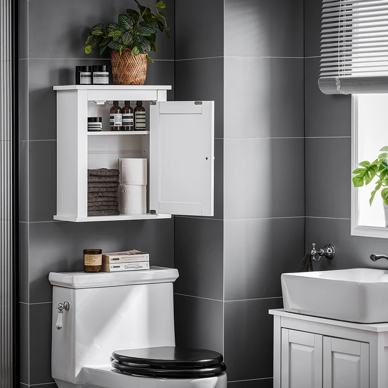 sebuyfr.comG203-W Meuble Haut de Salle de Bain, 1 porte Placard Commode Meuble de Rangement