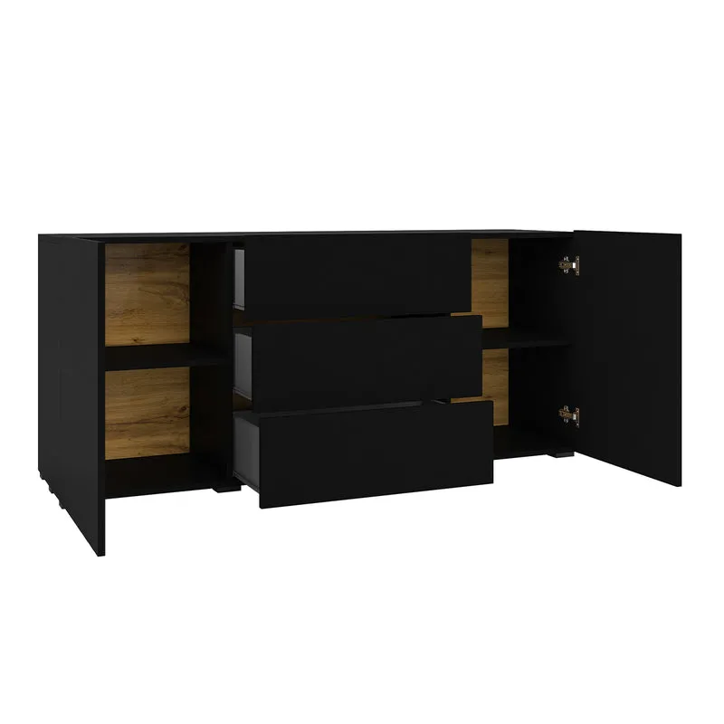 Buffet 2 portes 3 tiroirs Glora Noir