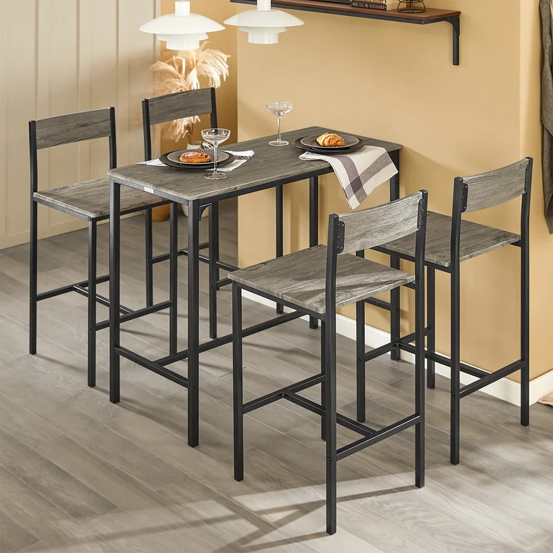 SoBuy OGT14-N Ensemble Table Haute avec 1 Table et 4 Tabourets, Format Gain de Place, pour Cuisine et Salle à Manger, Design Fonctionnel, Pratique – Naturel