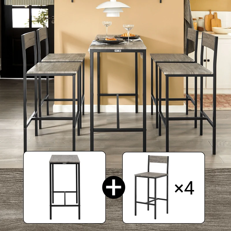 SoBuy OGT14-N Ensemble Table Haute avec 1 Table et 4 Tabourets, Format Gain de Place, pour Cuisine et Salle à Manger, Design Fonctionnel, Pratique – Naturel
